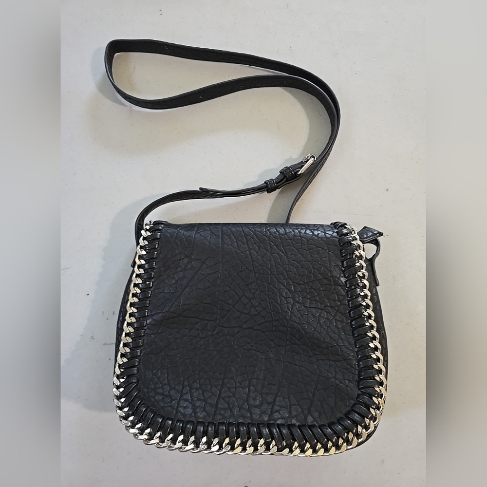 Urban Expressions Black Saddle Bag Purse Shoulder Bag with Meatal Detail